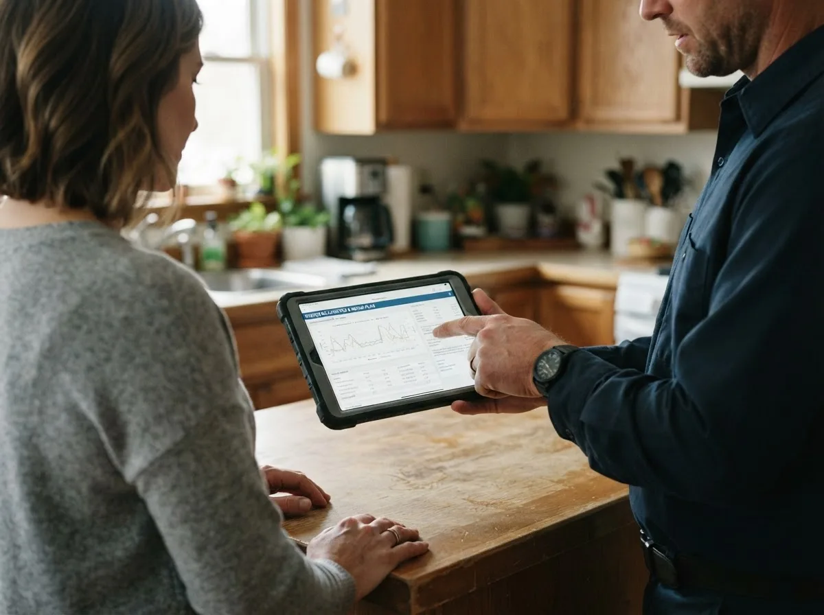 HVAC technician inspecting a heating & cooling system in Maud, OK
